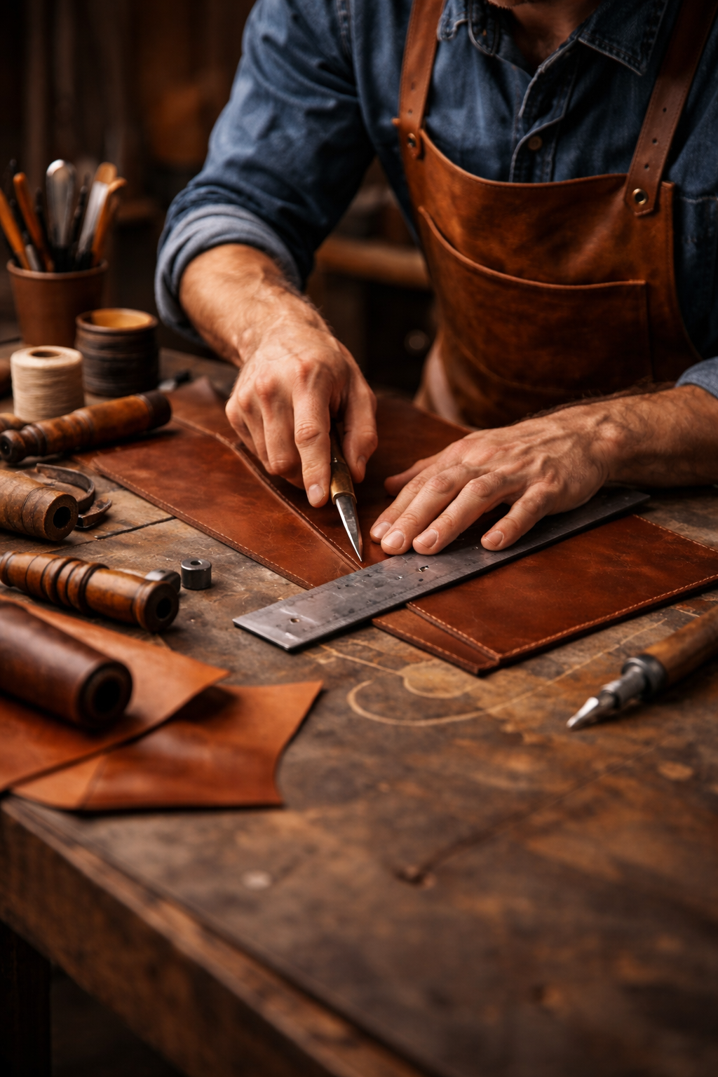 Artisan travaillant le cuir